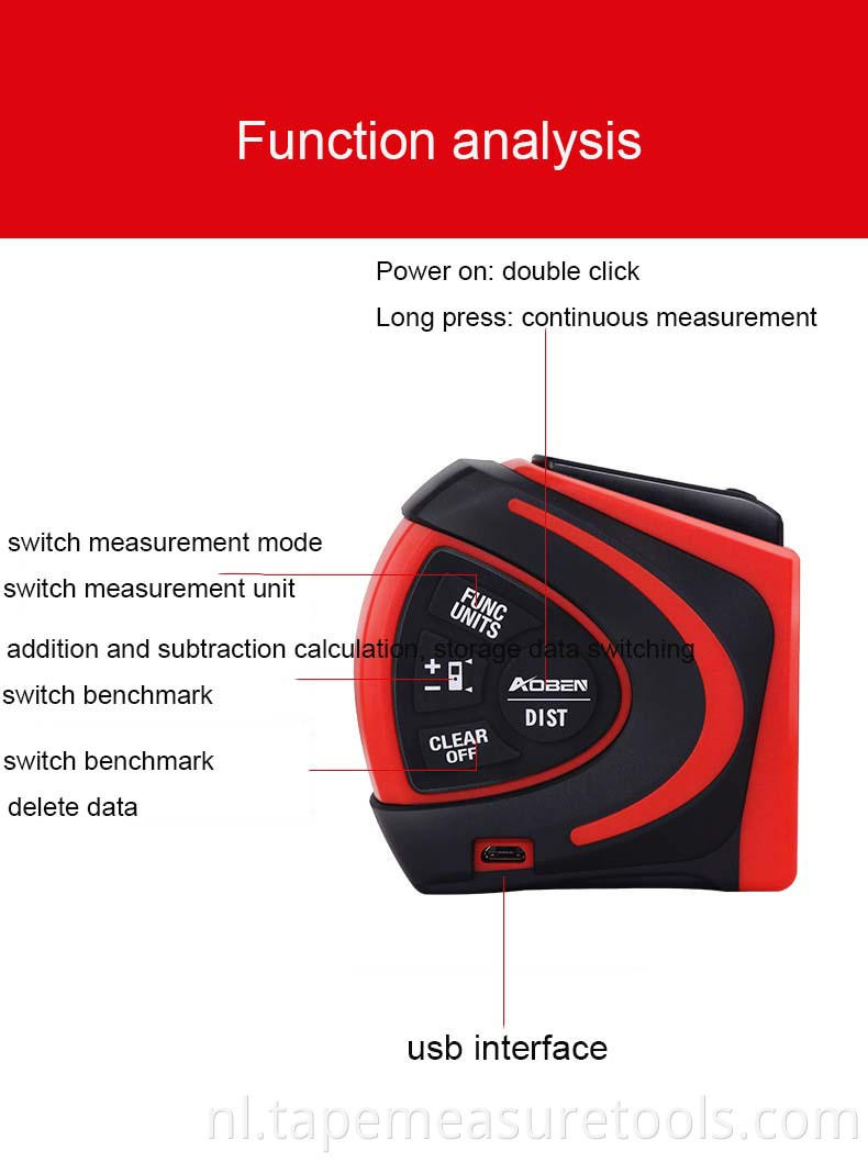 digitaal lasermeetlint 2 in 1 5m meetlint 30m laserafstand met automatische vergrendelingsfunctie